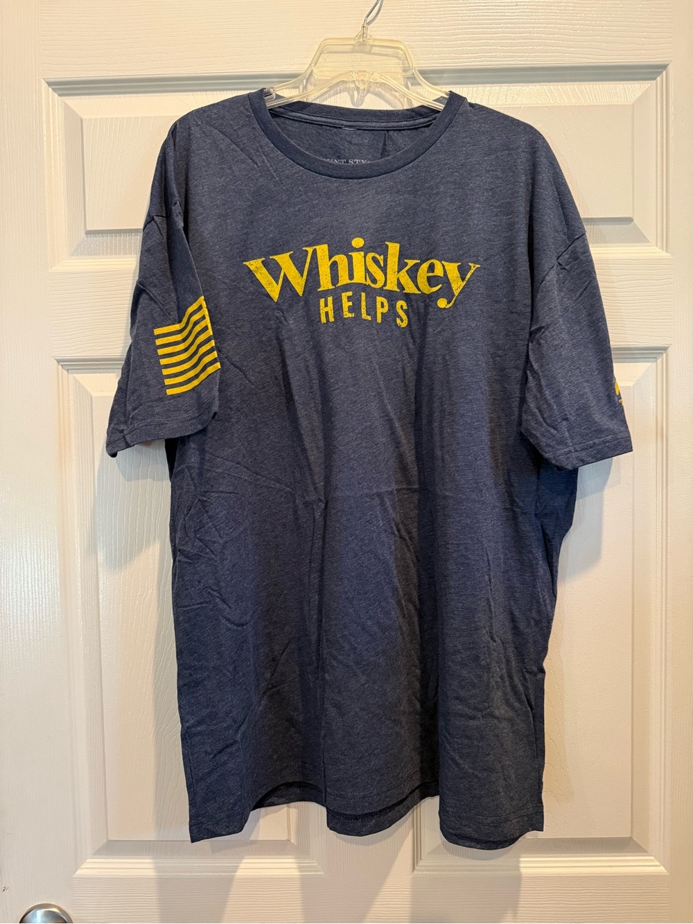 Grunt Style Navy Short Sleeve Tee with Yellow 'Whiskey Helps' Graphic